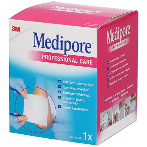3M Medipore Professional Care Sparadrap Non Tissé - 10 cm x 10 m - 1 unité - Fixation douce et respirante pour peaux sensibles
