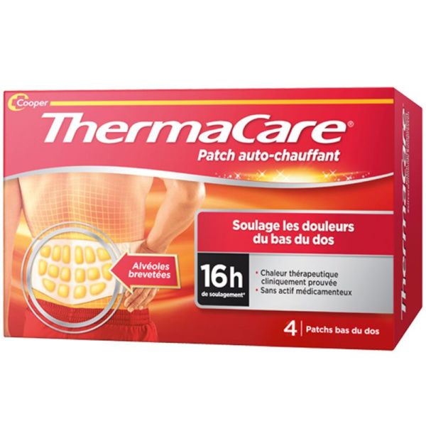 Thermacare Patch Auto-Chauffant Bas du Dos Boîte de 4 Patchs - Soulage les douleurs musculaires et articulaires