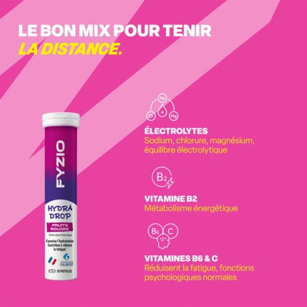 Gilbert Fyzio Hydra Drop Fruits Rouges 20 pastilles – Hydratation et équilibre électrolytique