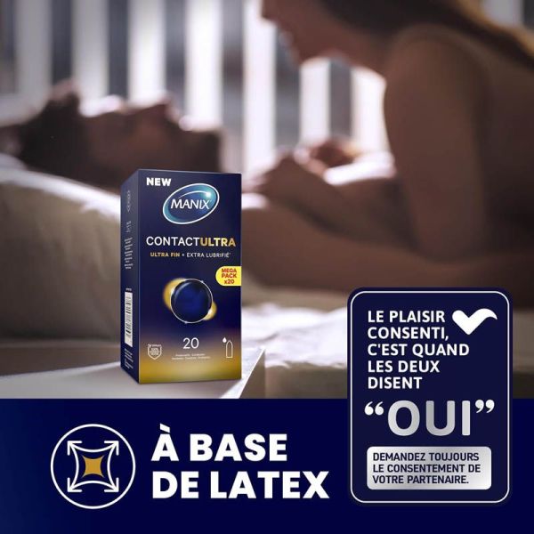 Manix Contact Préservatifs Ultra-Fin + Extra Lubrifié - 20 préservatifs
