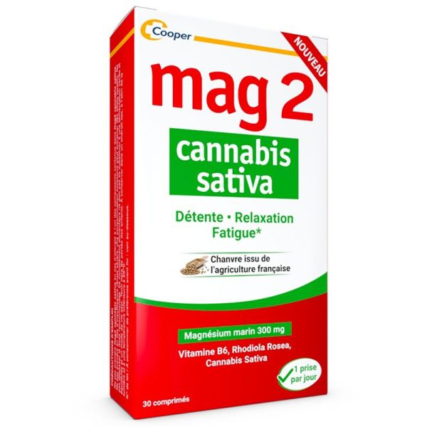 Mag2 Cannabis Sativa 30 Comprimés - Détente et relaxation, réduit la fatigue
