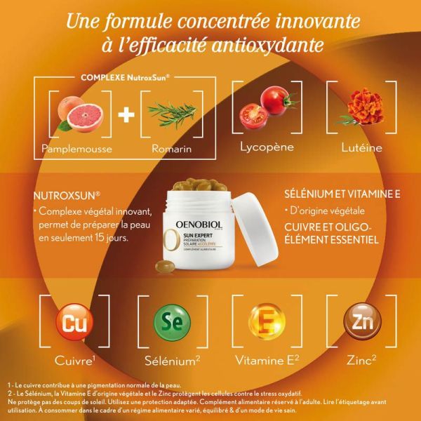 Oenobiol Sun Expert Préparateur Solaire Accélérée - Lot de 2 x 15 Gélules - Bronzage rapide, éclat naturel