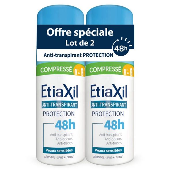 Etiaxil Anti-Transpirant Protection 48H Peaux Sensibles - Aérosol Compressé - Lot de 2 x 100 ml