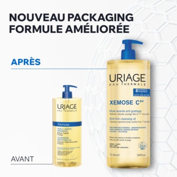 Uriage Xemose C8+ Huile Lavante Anti-Grattage 1L - Nettoie, relipide et soulage dès la 1ère douche