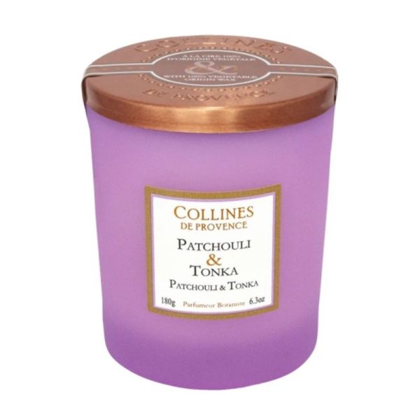 Collines de Provence Bougie Parfumée Patchouli & Tonka 180 g – ambiance boisée intense et chaleureuse