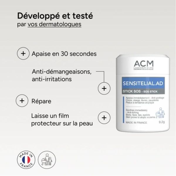 ACM Sensitélial.AD Stick SOS Stick - Apaise immédiatement et réduit le grattage localisé