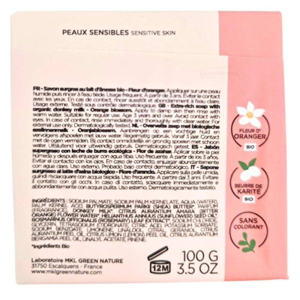 MKL Green Nature Lait d'Ânesse Savon Surgras Éclat Fleur d'Oranger 100 g - Illumination et nettoyage des peaux sensibles