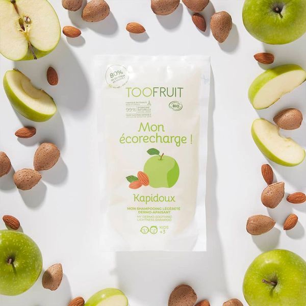 Toofruit Kapidoux Shampoing Enfants - Écorecharge 400ml - Pomme-Amande - Idéal pour cuir chevelu sensible