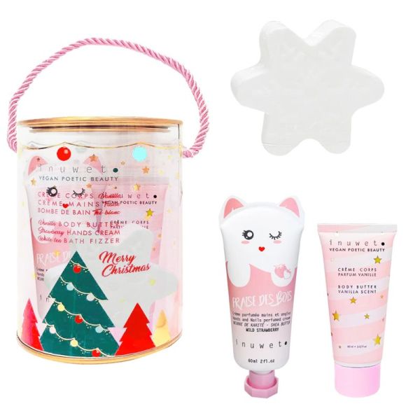 Inuwet Coffret Snowball Crème Mains et Corps et Fizzer Star - Routine douceur pour les mains, le corps et le bain