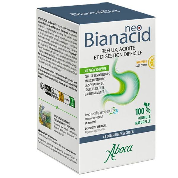 Aboca NeoBianacid Acidité et Reflux Gastro-Oesophagien Goût Citron - 70 Comprimés à Sucer