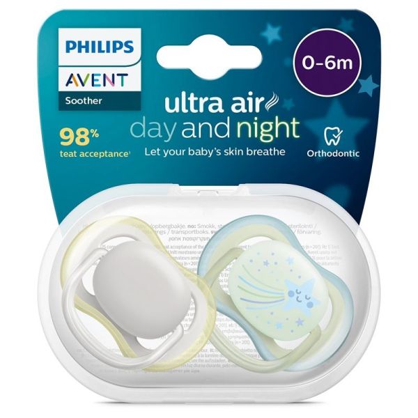 Philips Avent Ultra Air Day and Night Sucettes Orthodontiques en Silicone 0/6 Mois - 2 Sucettes (copie)
