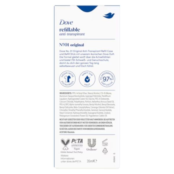 Dove Déodorant anti-transpirant Refillable Starter Nr. 01 Original Kit 1x + Recharge 35ml - Protection anti-transpirante et anti-odeurs 72h