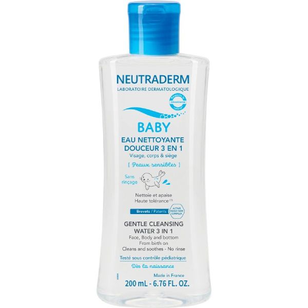 Neutraderm Baby Eau Nettoyante Douceur 3 en 1 - 200 ml - Nettoie, apaise et protège la peau