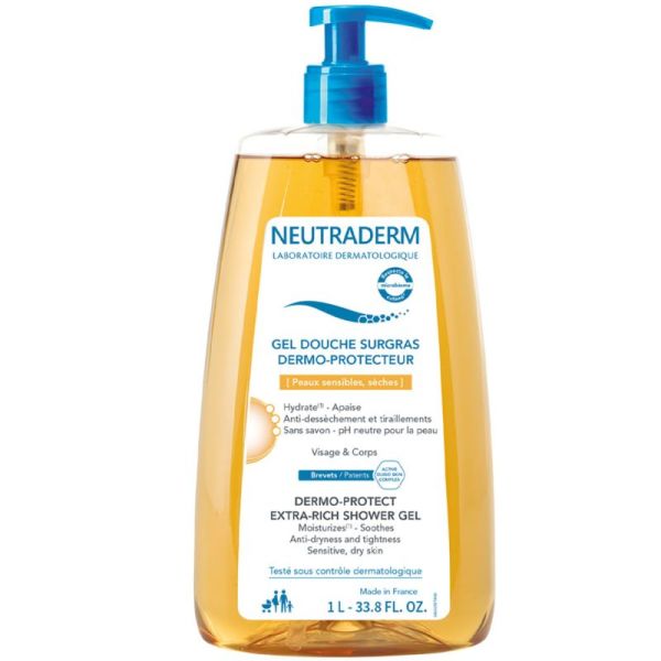 Neutraderm Gel Douche Surgras Dermo-Protecteur 1 L - Nettoie, apaise, hydrate et protège du dessèchement