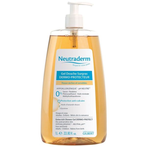 Neutraderm Gel Douche Surgras Dermo-Protecteur 1 L - Nettoie, apaise, hydrate et protège du dessèchement