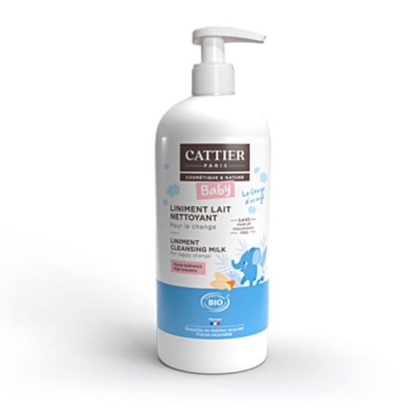 Cattier Baby Liniment Lait Nettoyant Bio - Nettoie en Douceur les Fesses des Bébés - 500 ml