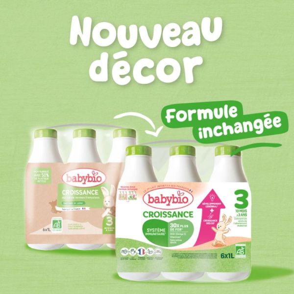 Babybio Lait de Croissance 3 - Dès 10 mois - 6 bouteilles de 1L