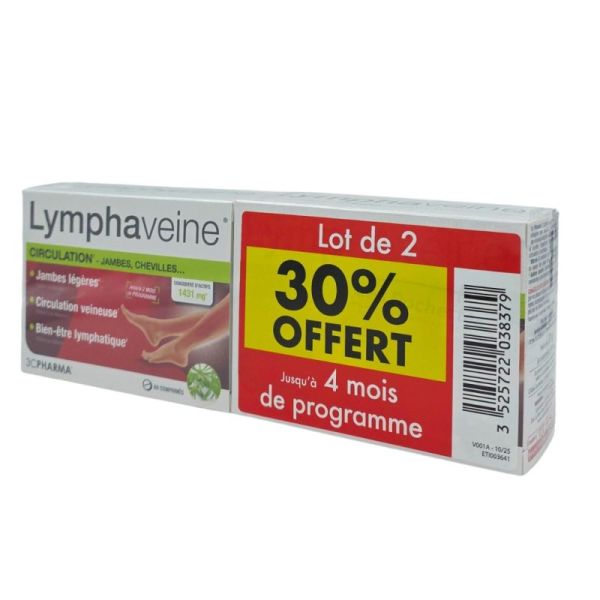 3C Pharma Lymphaveine Circulation Veineuse et Lymphatique - Lot de 2 - 30% offert - Programme 4 mois