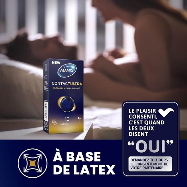 Manix Contact Préservatifs Ultra-Fin + Extra Lubrifié - 10 préservatifs