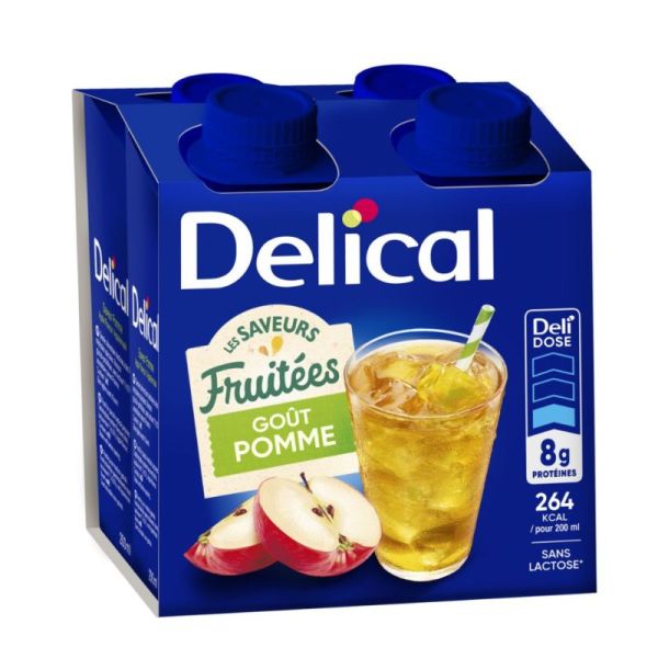 Delical Les Saveurs Fruitées Boisson Nutritionnelle Prête à Boire Sans Lactose Pomme - 4 x 200ml