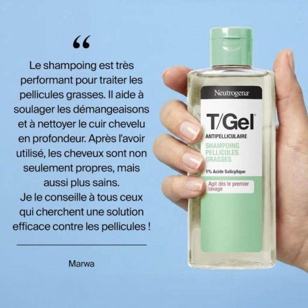 Neutrogena T/Gel Shampoing Pellicules Grasses 250 ml - Purifie le cuir chevelu et régule le sébum