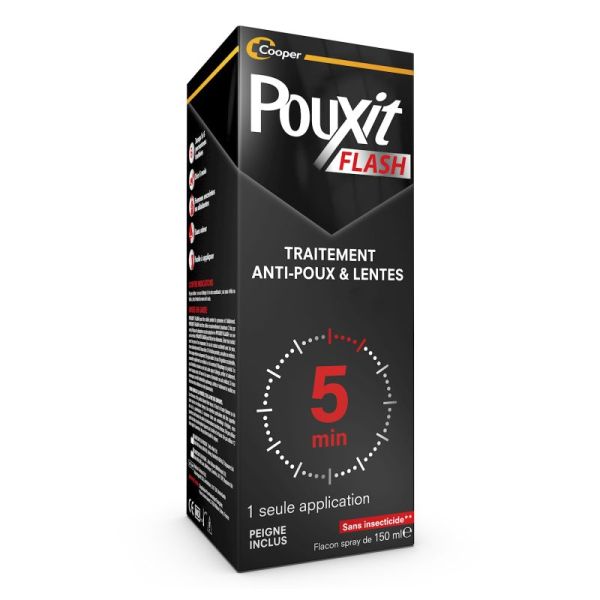 Pouxit Flash Anti-Poux et Lentes Spray - 2 x 150 ml - OFFRE SPÉCIALE - Élimination rapide en 5 minutes
