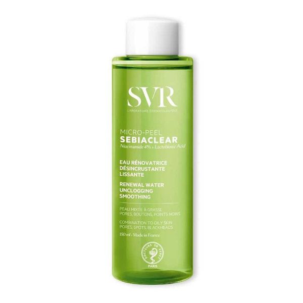 SVR Sebiaclear Micro-Peel Eau Rénovatrice Désincrustante - 150 ml - Pores Dilatés, Imperfections, Grain de Peau Irrégulier