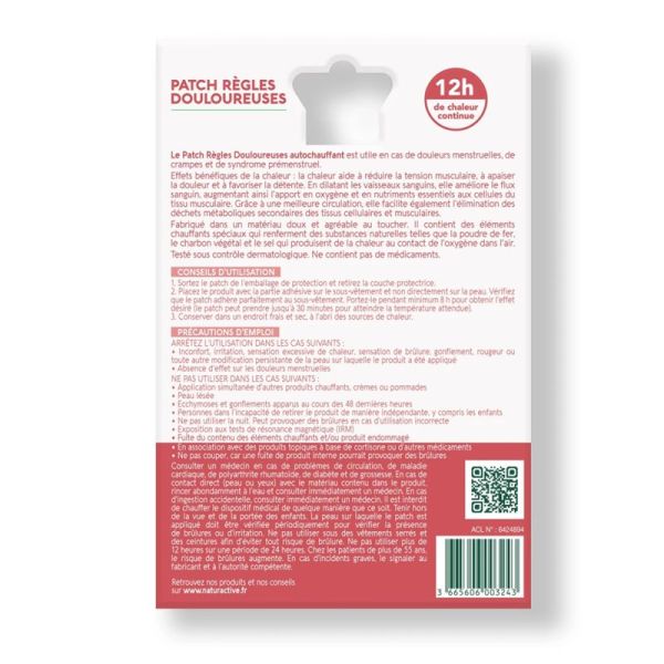 Naturactive Règles Douloureuses Patch Chauffant Boîte de 2 Patchs – Thermothérapie et soulagement des crampes