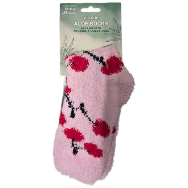 Airplus Aloe Cabin Socks Chaussettes Hydratantes - Rose Motif Cerises - Pointure 35-41