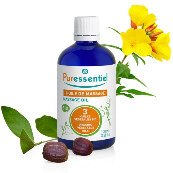 Puressentiel Huile de Massage aux 3 Huiles Végétales Bio 100 ml – Nourrit, protège et répare la peau et les cheveux