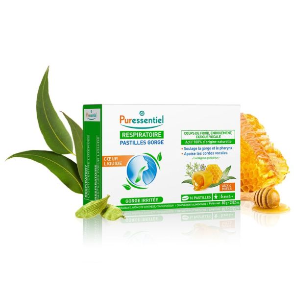 Puressentiel Pastilles Gorge Cœur Liquide 16 Pastilles – Apaisement et confort de la gorge
