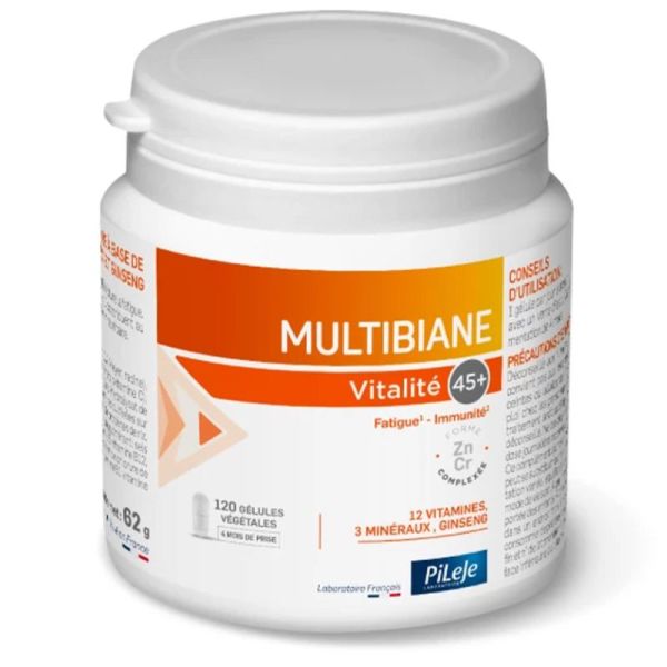 PiLeJe Multibiane Vitalité 45+ 120 gélules – Complexe Multivitamines, Minéraux et Ginseng
