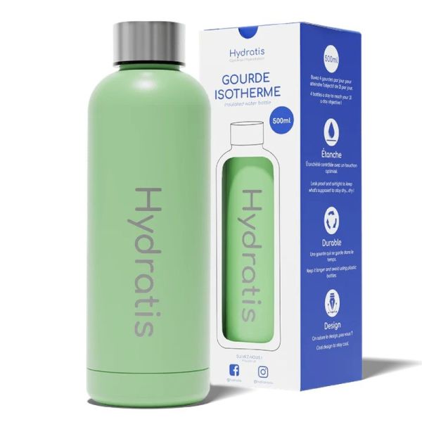 Hydratis Gourde Isotherme en Inox - 500ml - Couleur : Vert - Hydratation pratique et écologique