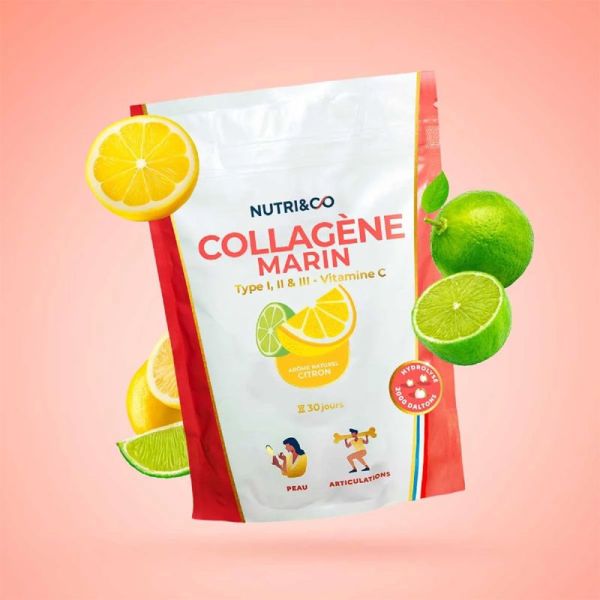 Nutri&Co Collagène Marin Type I, II & III + Vitamine C Goût Citron - 180g