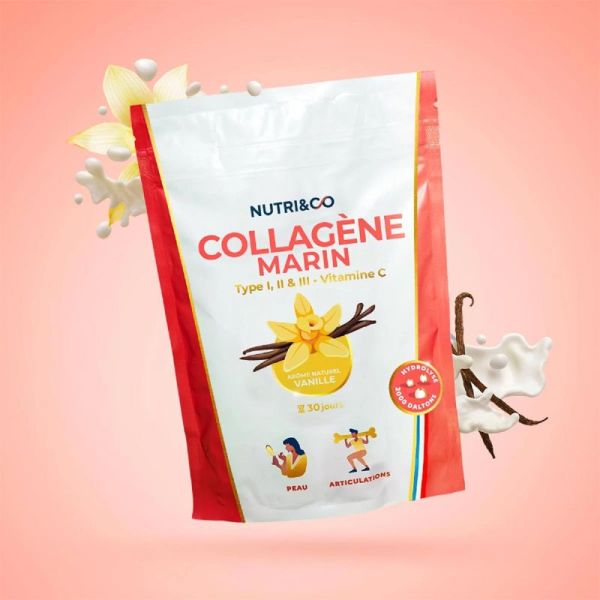 Nutri&Co Le Collagène Marin Type I II III et Vitamine C Vanille 180g – Jeunesse et articulations