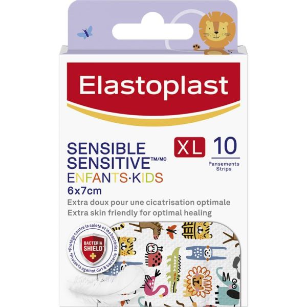 Elastoplast Pansements XL Sensitive Kids - 10 pansements - Protège en douceur les petites blessures des enfants