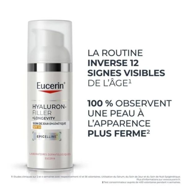 Eucerin Hyaluron-Filler + Longevity Soin de Jour Epigénétique SPF 30 50 ml - Hydratation profonde et réduction des signes de l'âge