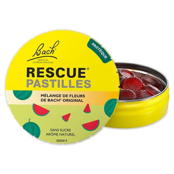 Rescue Pastilles - Saveur Pastèque - Sans Sucres - Lutte contre le Stress - 50g