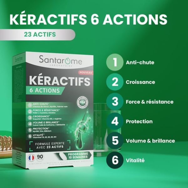 Santarome Kéractifs 6 Actions 90 Comprimés – Anti-chute et croissance