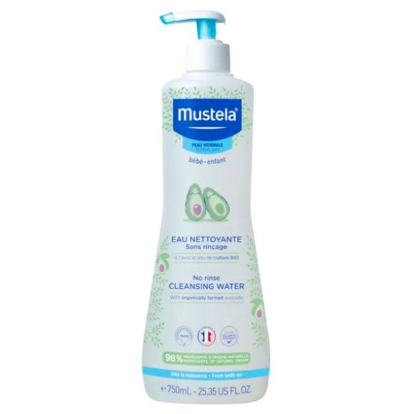 Mustela Eau Nettoyante Sans Rinçage à l'Avocat - Nettoie le Visage & le Siège de Bébé - 750 ml