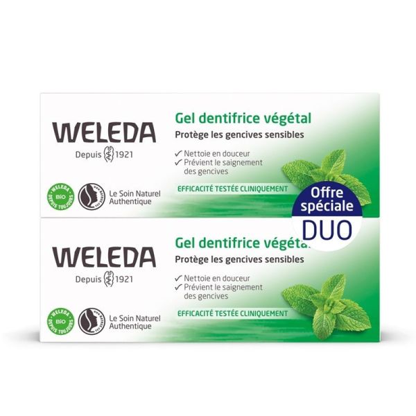 Weleda Gel Dentifrice Vegetal Gencives Sensibles Goût Menthe Verte - 2x75ml