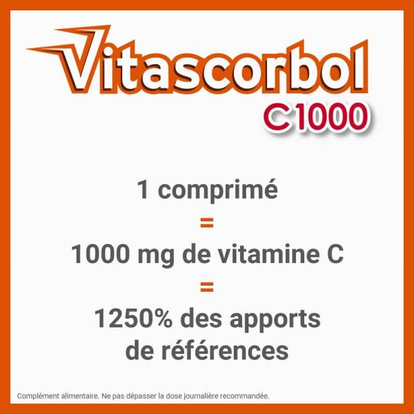 Vitascorbol Vitamine C 1000mg - 15 Comprimés Effervescents - Saveur Orange/Ananas - Boost de vitamine C