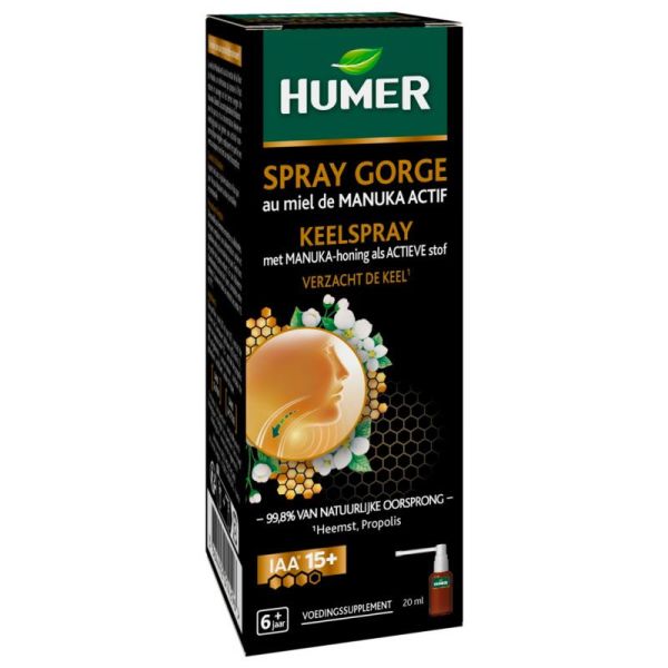 Humer Spray Gorge au Miel de Manuka Actif - Apaise et Protège la Gorge - 20 ml