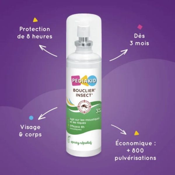 Pediakid Bouclier Insect Spray 100ml – Répulsif moustiques et tiques haute tolérance