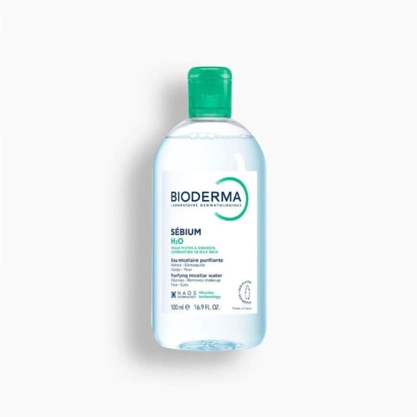 Bioderma Sébium H2O Solution Micellaire Nettoyante Purifiante Lot de 2x500ml – Eau micellaire peaux grasses