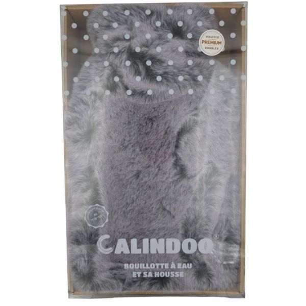 Calindoo Bouillotte à Eau et sa Housse Polaire 2 L Anthracite - Confort, chaleur réconfortante et utilisation à froid