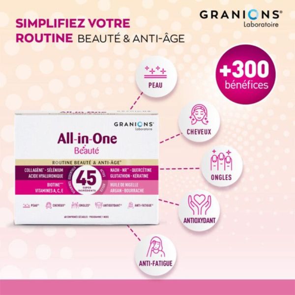 Granions All-In-One Beauté et Anti-Âge 60 comprimés – Peau, Cheveux et Ongles
