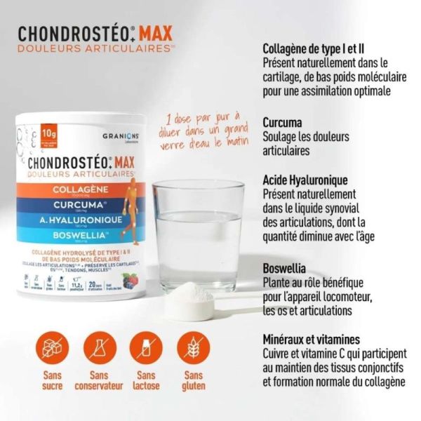 Granions Chondrostéo Max Collagène Poudre 225 g – Confort articulaire au quotidien