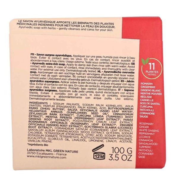 MKL Green Nature Ayurvédique Savon Surgras Aux 11 Plantes 100 g - Nettoyage en douceur et soin de la peau