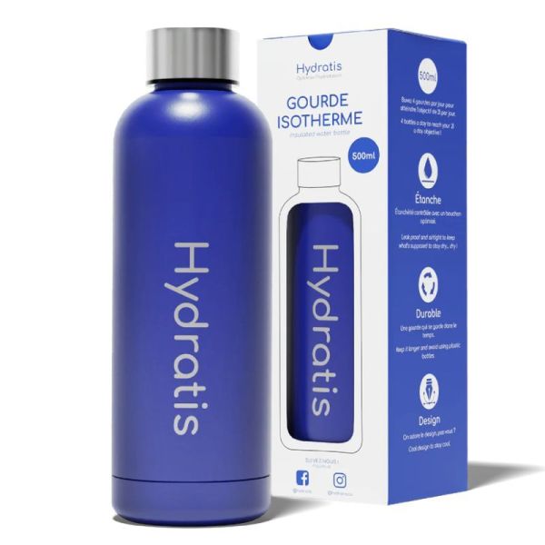 Hydratis Gourde Isotherme en Inox - 500ml - Couleur : Bleu - Hydratation pratique et écologique